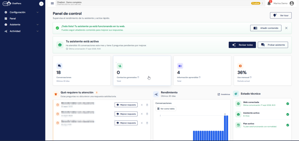 Panel de control de ChatPiens Bot